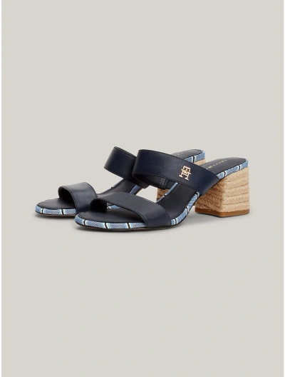 Tommy Hilfiger Elevated Leather Block Heel Sandal In Shirting Space Blue