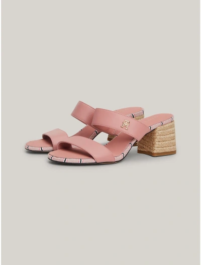 Tommy Hilfiger Elevated Leather Block Heel Sandal In Shirting Teaberry