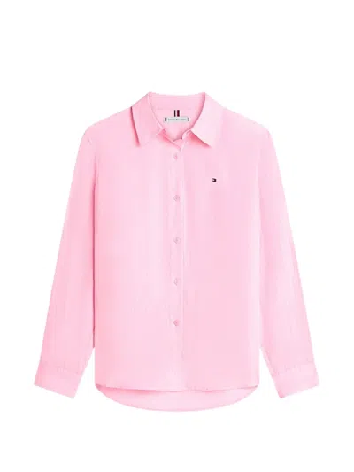 Tommy Hilfiger Linen Relaxed Ls Shirt In Pink