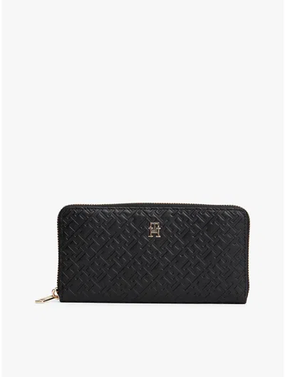 Tommy Hilfiger Embossed Allover Monogram Large Wallet In Black