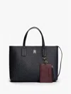 Tommy Hilfiger Embossed Allover Monogram Mini Tote Bag In Black