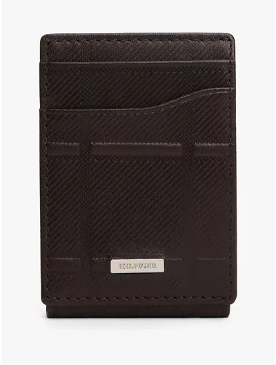 Tommy Hilfiger Embossed Leather Id & Card Holder In Brown