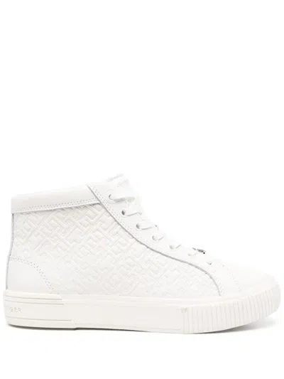 Tommy Hilfiger Embossed-monogram High-top Sneakers In Neutrals