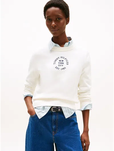 Tommy Hilfiger Embroidered Circle Logo Sweater In White