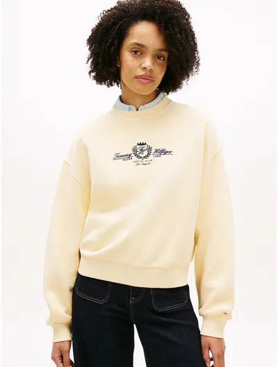 Tommy Hilfiger Embroidered Club Crest Logo Sweatshirt In Yellow
