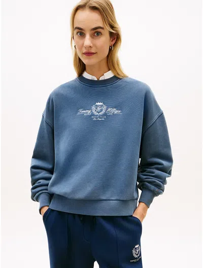 Tommy Hilfiger Embroidered Club Crest Logo Sweatshirt In Blue