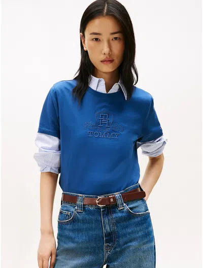 Tommy Hilfiger Embroidered Crest Banner Logo T In Blue