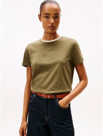 Tommy Hilfiger Embroidered Crest Banner Logo T In Green