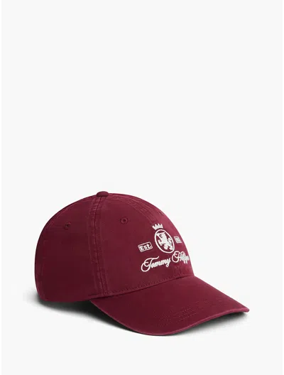 Tommy Hilfiger Embroidered Crest Baseball Cap In Burgundy