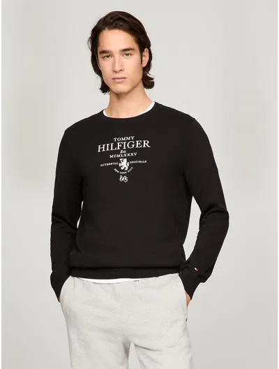 Tommy Hilfiger Embroidered Crest Logo Sweater In Black