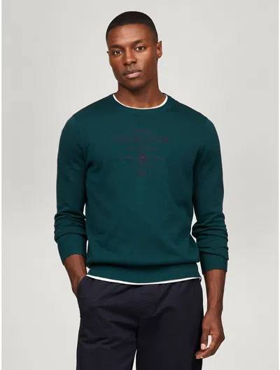 Tommy Hilfiger Embroidered Crest Logo Sweater In Cypress Green