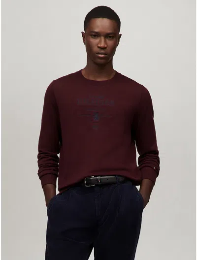 Tommy Hilfiger Embroidered Crest Logo Sweater In Dark Cabernet