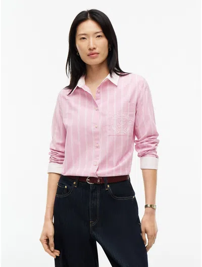 Tommy Hilfiger Embroidered Crest Striped Oxford Shirt In Pink