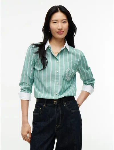 Tommy Hilfiger Embroidered Crest Striped Oxford Shirt In Green
