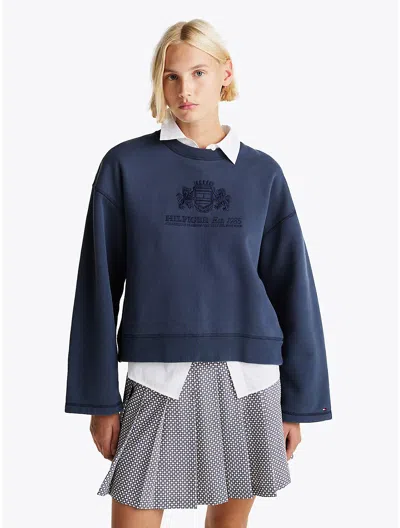 Tommy Hilfiger Embroidered Crest Wide In Military Denim
