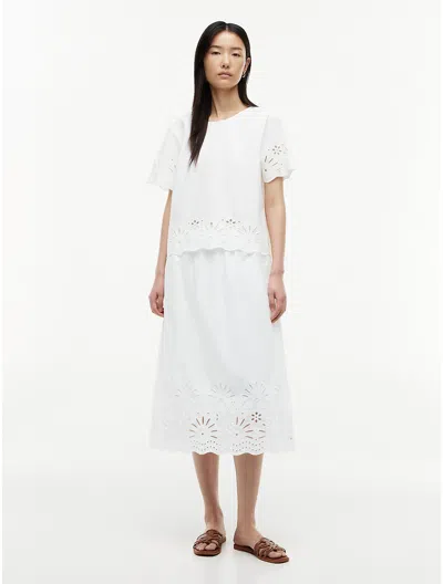 Tommy Hilfiger Embroidered Eyelet Poplin Midi Skirt In White