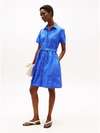 Tommy Hilfiger Embroidered Eyelet Shirtdress In Blue
