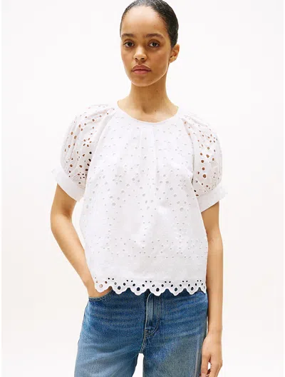 Tommy Hilfiger Embroidered Eyelet Short In White