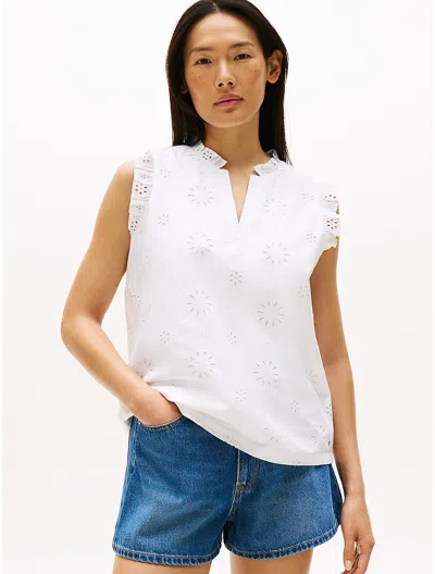 Tommy Hilfiger Embroidered Eyelet Sleeveless Top In Sand