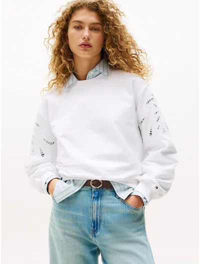 Tommy Hilfiger Embroidered Eyelet Sweatshirt In Blue
