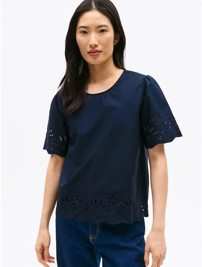 Tommy Hilfiger Embroidered Eyelet Top In Navy