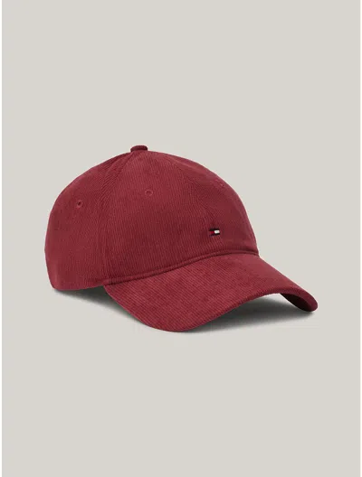 Tommy Hilfiger Embroidered Flag Corduroy Cap In Deep Rouge