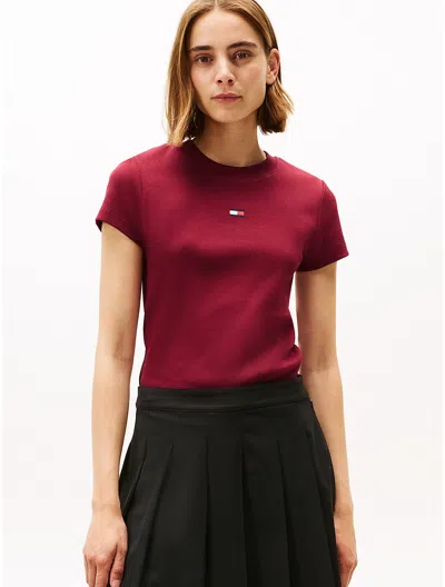 Tommy Hilfiger Embroidered Flag Crewneck T In Red