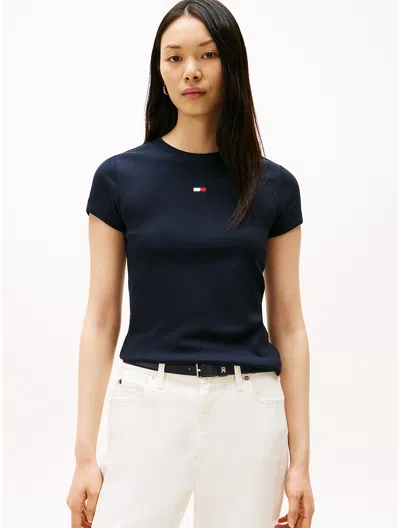 Tommy Hilfiger Embroidered Flag Crewneck T In Blue