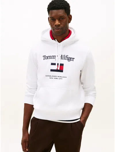 Tommy Hilfiger Embroidered Flag Logo Flex Fleece Hoodie In White
