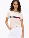Tommy Hilfiger Embroidered Flag Stripe Logo T In Beige Heather