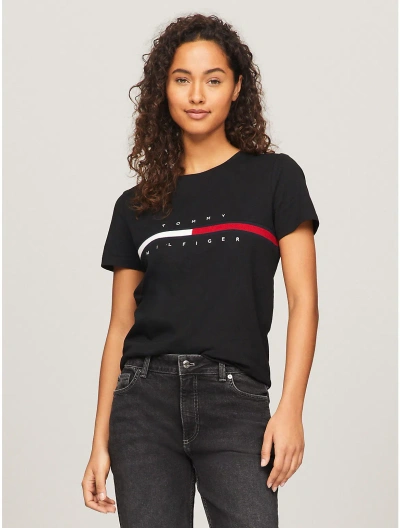 Tommy Hilfiger Embroidered Flag Stripe Logo T In Black