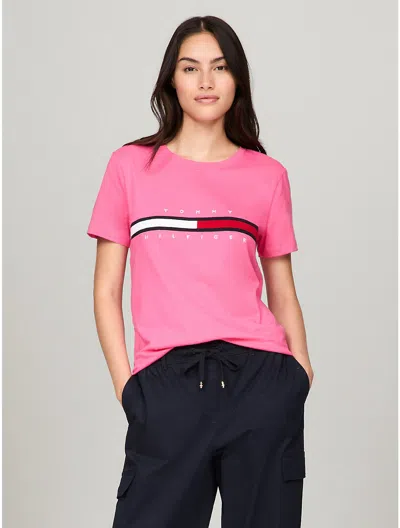 Tommy Hilfiger Embroidered Flag Stripe Logo T In Fandango Pink