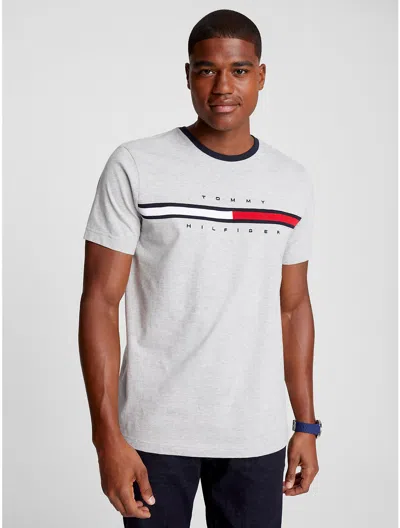Tommy Hilfiger Embroidered Flag Stripe Logo T In Grey Heather