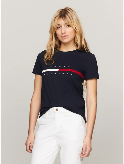 Tommy Hilfiger Embroidered Flag Stripe Logo T In Navy