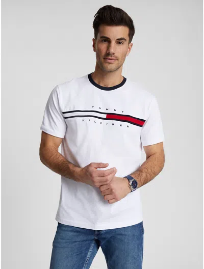 Tommy Hilfiger Embroidered Flag Stripe Logo T In Optic White