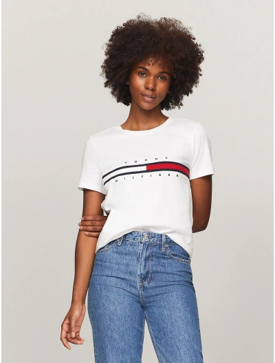Tommy Hilfiger Embroidered Flag Stripe Logo T In Optic White Th