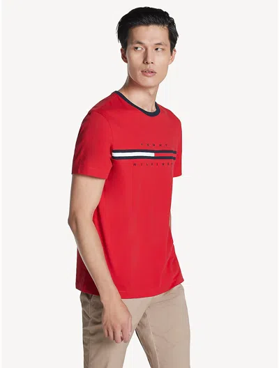 Tommy Hilfiger Embroidered Flag Stripe Logo T In Primary Red