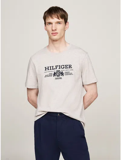 Tommy Hilfiger Embroidered Hilfiger Crest T In Heathered Pebble