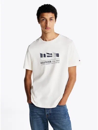 Tommy Hilfiger Embroidered Hilfiger Flags T In Ivory Petal