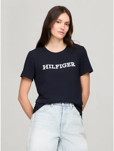 Tommy Hilfiger Embroidered Hilfiger Logo T In Navy