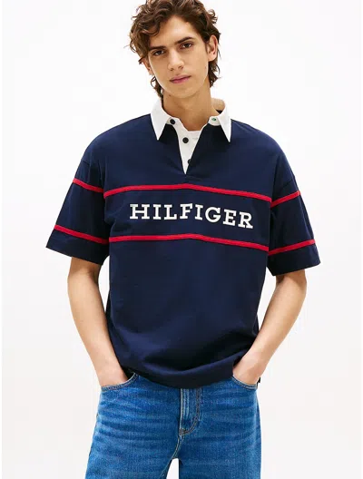 Tommy Hilfiger Embroidered Hilfiger Rugby In Blue
