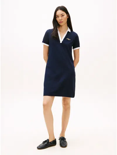 Tommy Hilfiger Embroidered Hilfiger Script Polo Dress In Blue