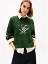 Tommy Hilfiger Embroidered Logo Cable Knit Sweater In Green