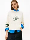 Tommy Hilfiger Embroidered Logo Cable Knit Sweater In White