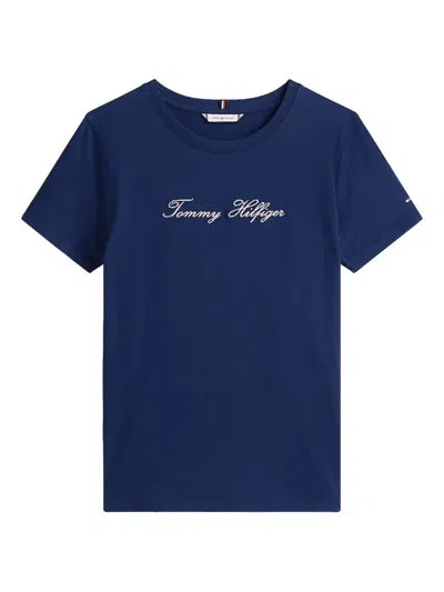 Tommy Hilfiger Embroidered-logo Cotton T-shirt In Blue