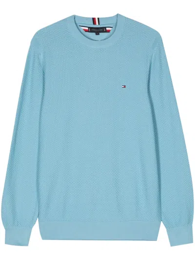 Tommy Hilfiger Embroidered-logo Honeycomb Knit Jumper In Blue