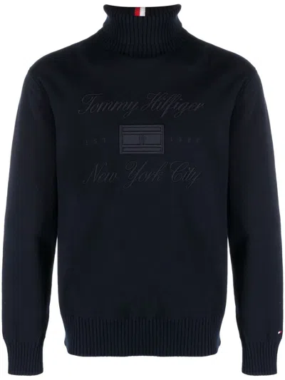 Tommy Hilfiger Embroidered-logo Knit Jumper In Blue