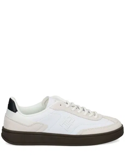 Tommy Hilfiger Embroidered-logo Leather Sneakers In White