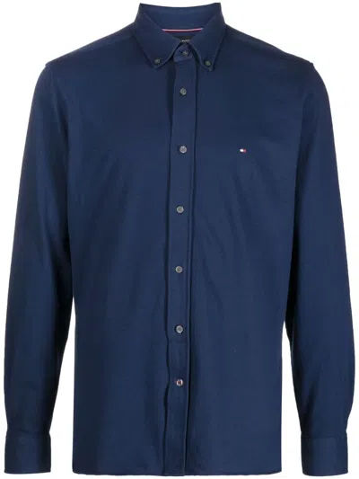 Tommy Hilfiger Embroidered-logo Long-sleeve Shirt In Blau