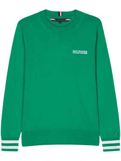 Tommy Hilfiger Embroidered-logo Stripe-detail Jumper In Green